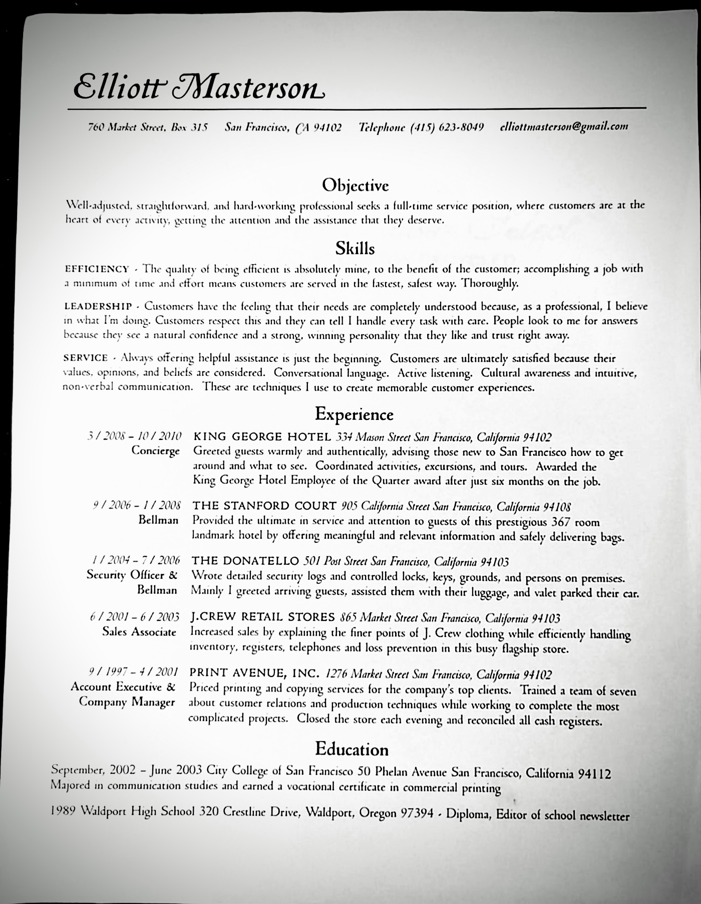 Elliott Masterson professional resume